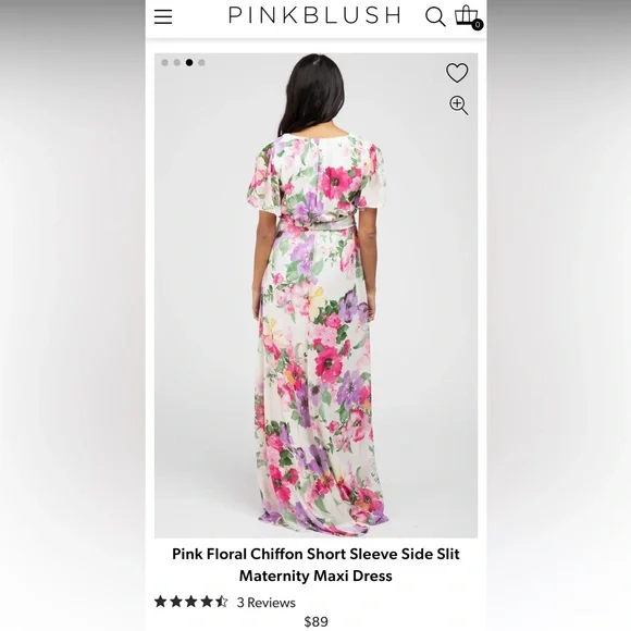 Pinkblush Pink Floral Chiffon Short Sleeve Side Slit
Maternity Maxi Dress - Picture 3 of 4